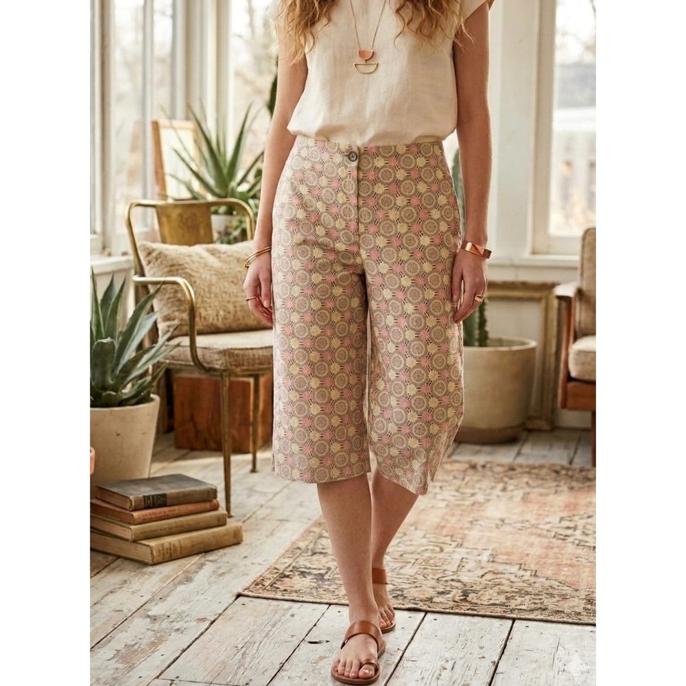 Vintage Liz Claiborne Lizsport Petite Floral Geometric Cropped Pants 4P Cotton